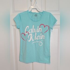 Calvin Klein Girls (10/12-Large) Mint Green Lightweight T-Shirt